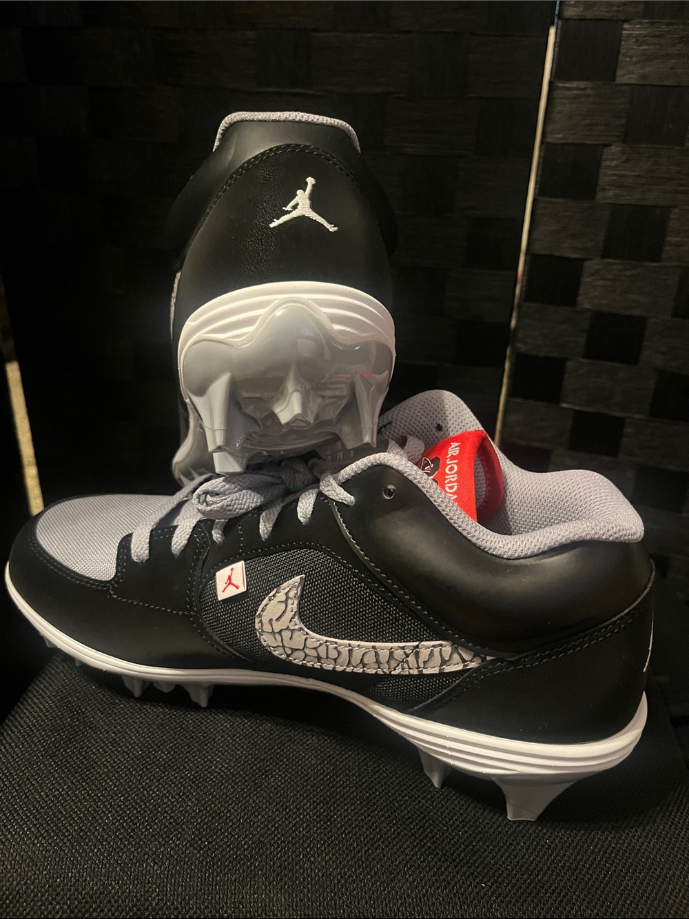 Nike Black, Gray & White Air JordanFootball  Cleats with Elephant Print Swoosh